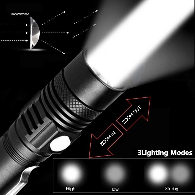 Rechargeable 990000LM LED Flashlight Tactical Police Super Bright Torch Zoomable