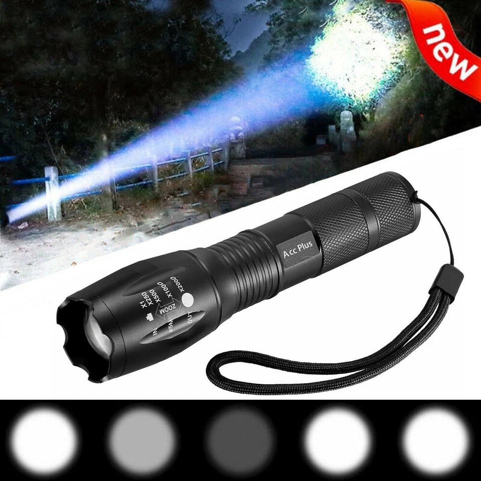 Super Bright Tactical Police Torch Zoomable Camping LED Flashlight 5 Modes