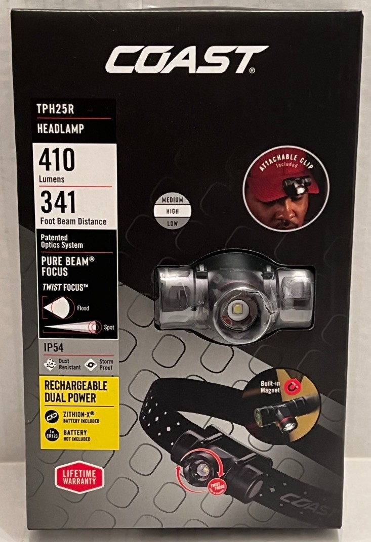 COAST TPH25R Headlamp 410 Lumens IP54 Pure Beam Focus Rechargeable Dual Power