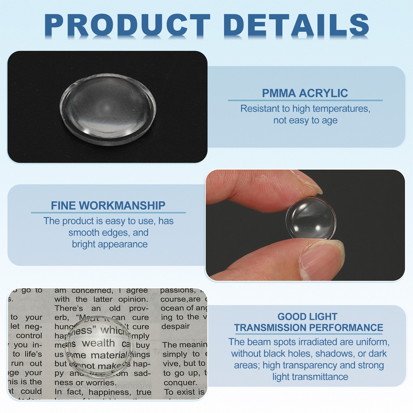 Diameter 12.5mm Flat Convex Lens, 15 Pcs Height 4mm Acrylic Optical Lens
