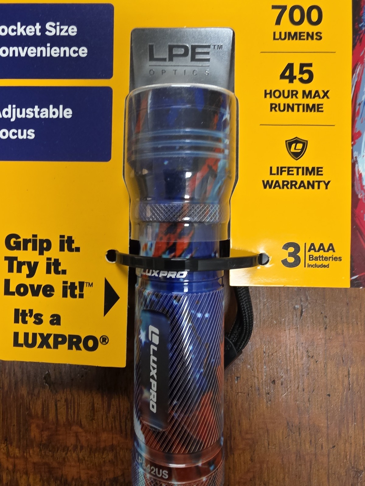 Lux-Pro LP842US Patriotic 700 Lumen LED Flashlight Adjustable Focus USA Flag