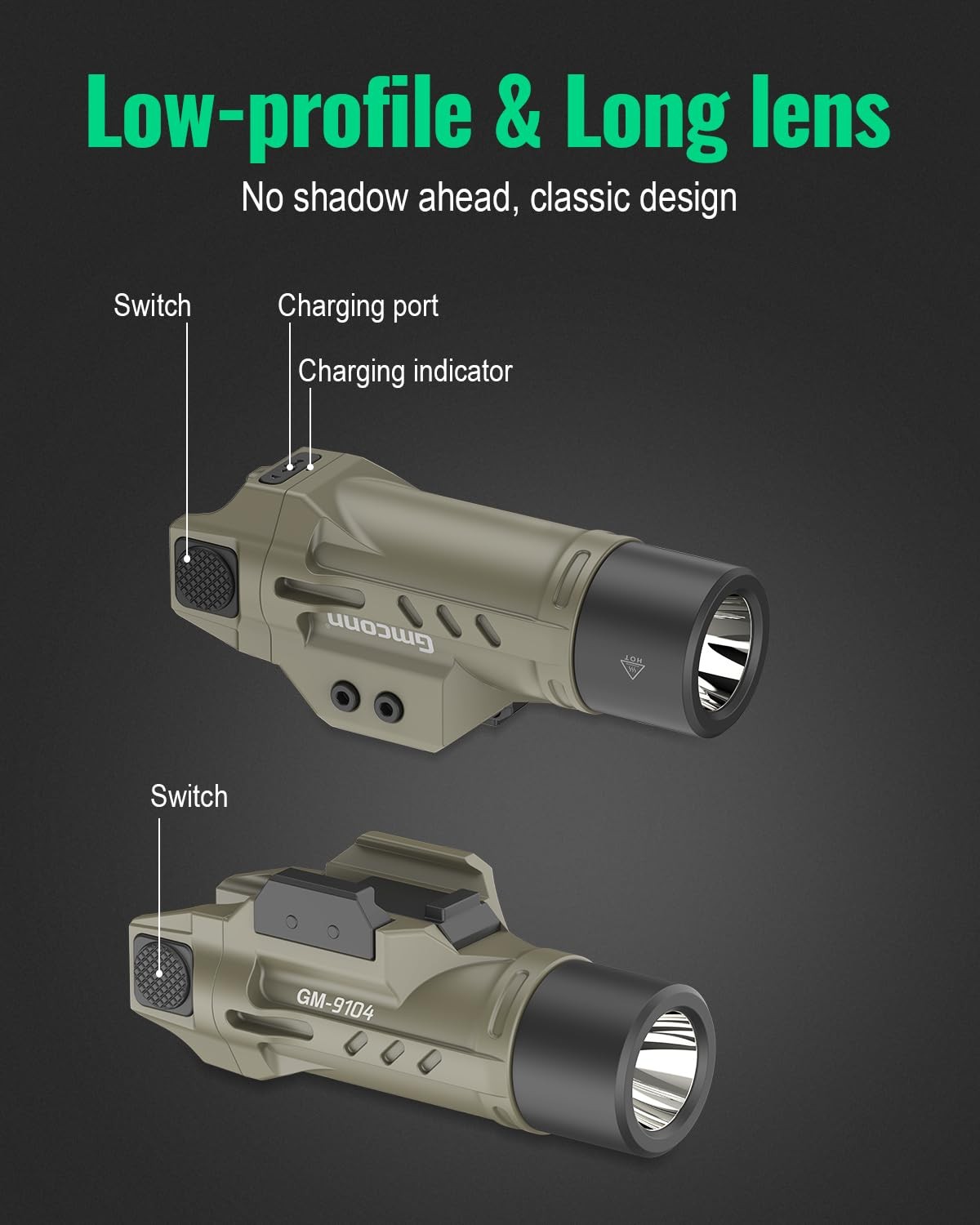 Gmconn 1000 Lumen Tactical Flashlight Compatible with Picatinny Desert Tan