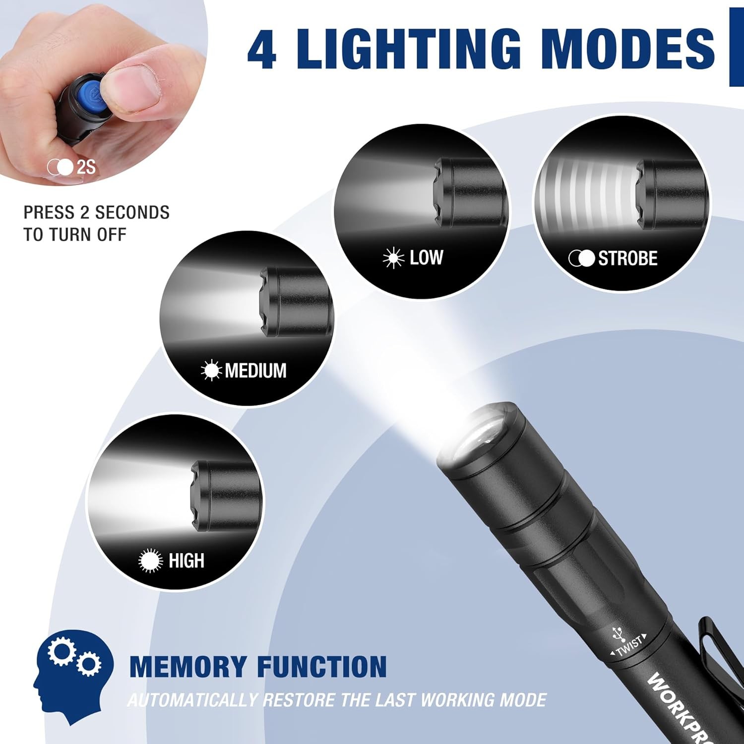 Mini Rechargeable Pen Light Flashlight 2 Packs Pocket Flashlight 2 x USB C Cable