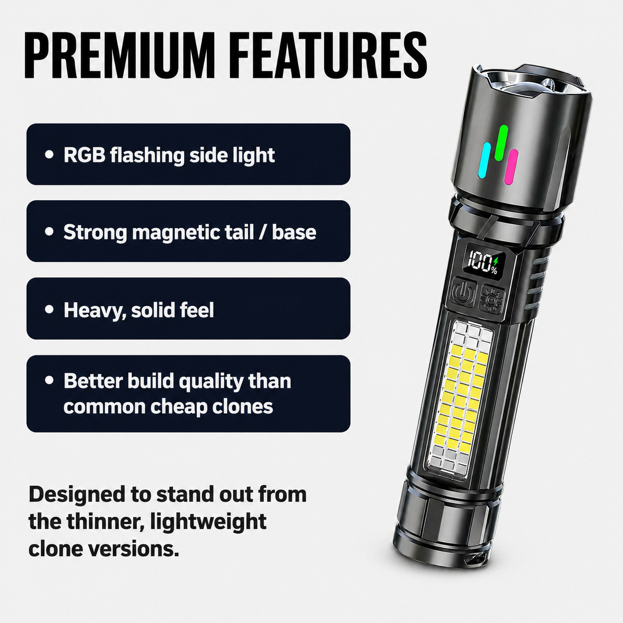 2PACK- 2000LM Rechargeable LED Flashlight USB-C RGB Power Bank Magnetic Tactical