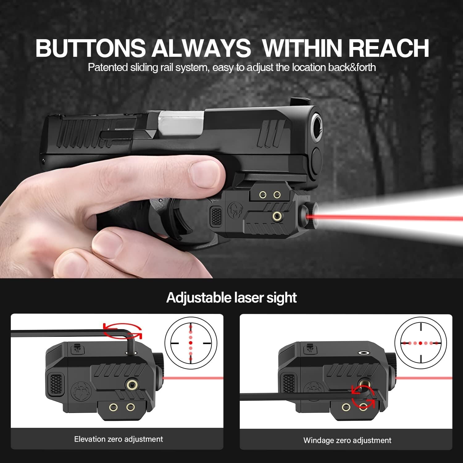 SOLOFISH 500lm Tactical Flashlight & Red Laser Sight for Picatinny Rail Pistol