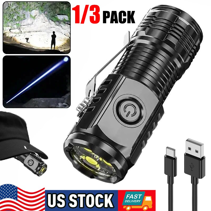 1/3*Mini Flashlight High Lumens 5 Modes,Pocket Light & Clip, Magnetic Flashlight