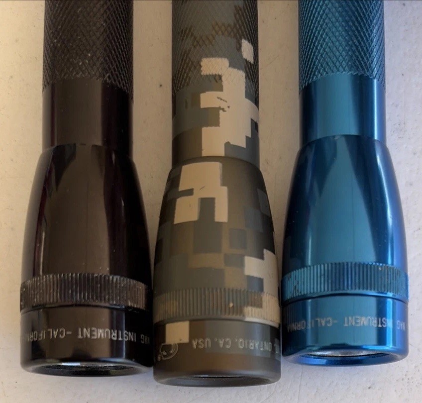 3 MagLite Mini AA Flashlights Compact Water-Resistant Pocket Size Camo BlackBlue