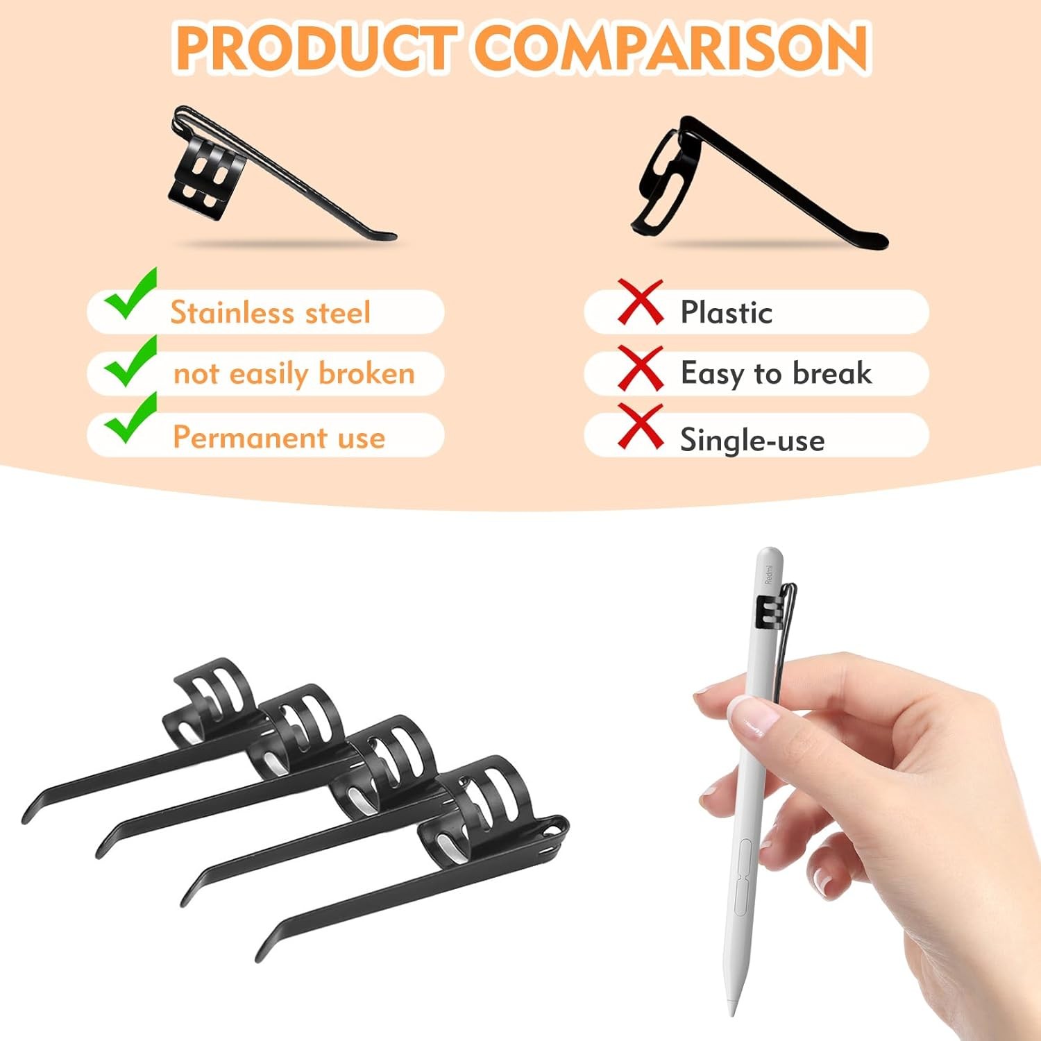 20 Pieces Replacement Flashlight Clip for Removable Accessories, Black
