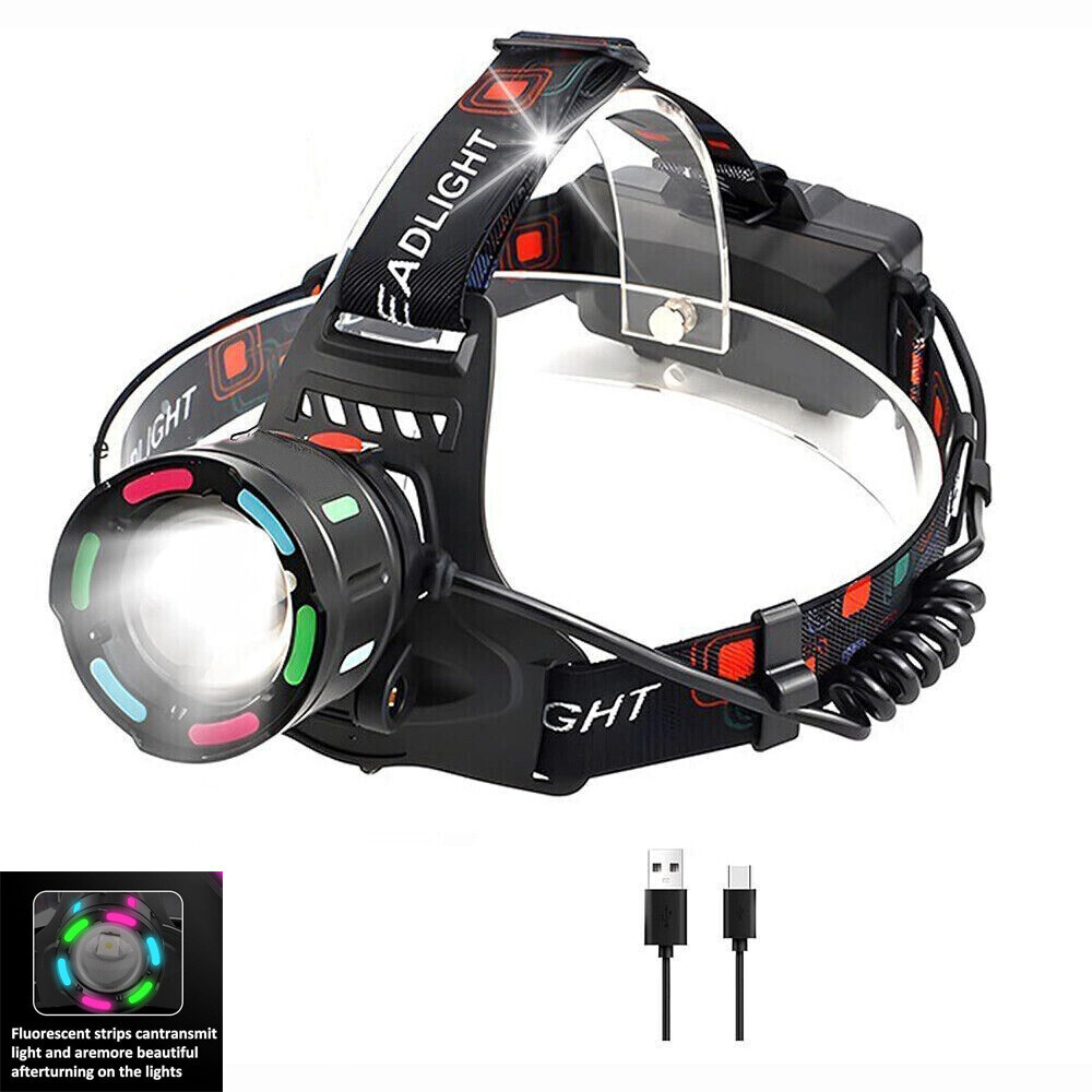 990000LM LED Headlamp Rechargeable Headlight Zoomable Head Torch Lamp Flashlight