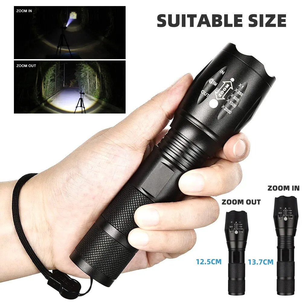Super Bright LED Tactical Flashlight Rechargeable Work Light w/ Holster (2-PACK)