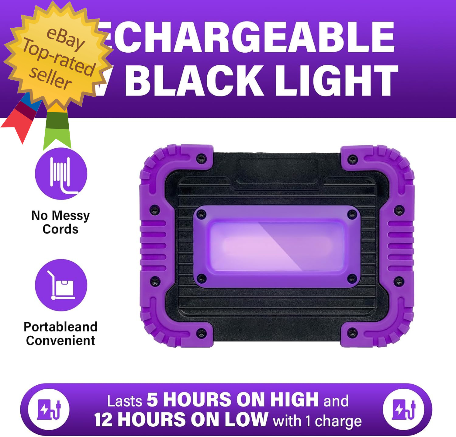 Rechargeable Black Light, Battery Powered Blacklight, Cordless 395Nm UV Black Li