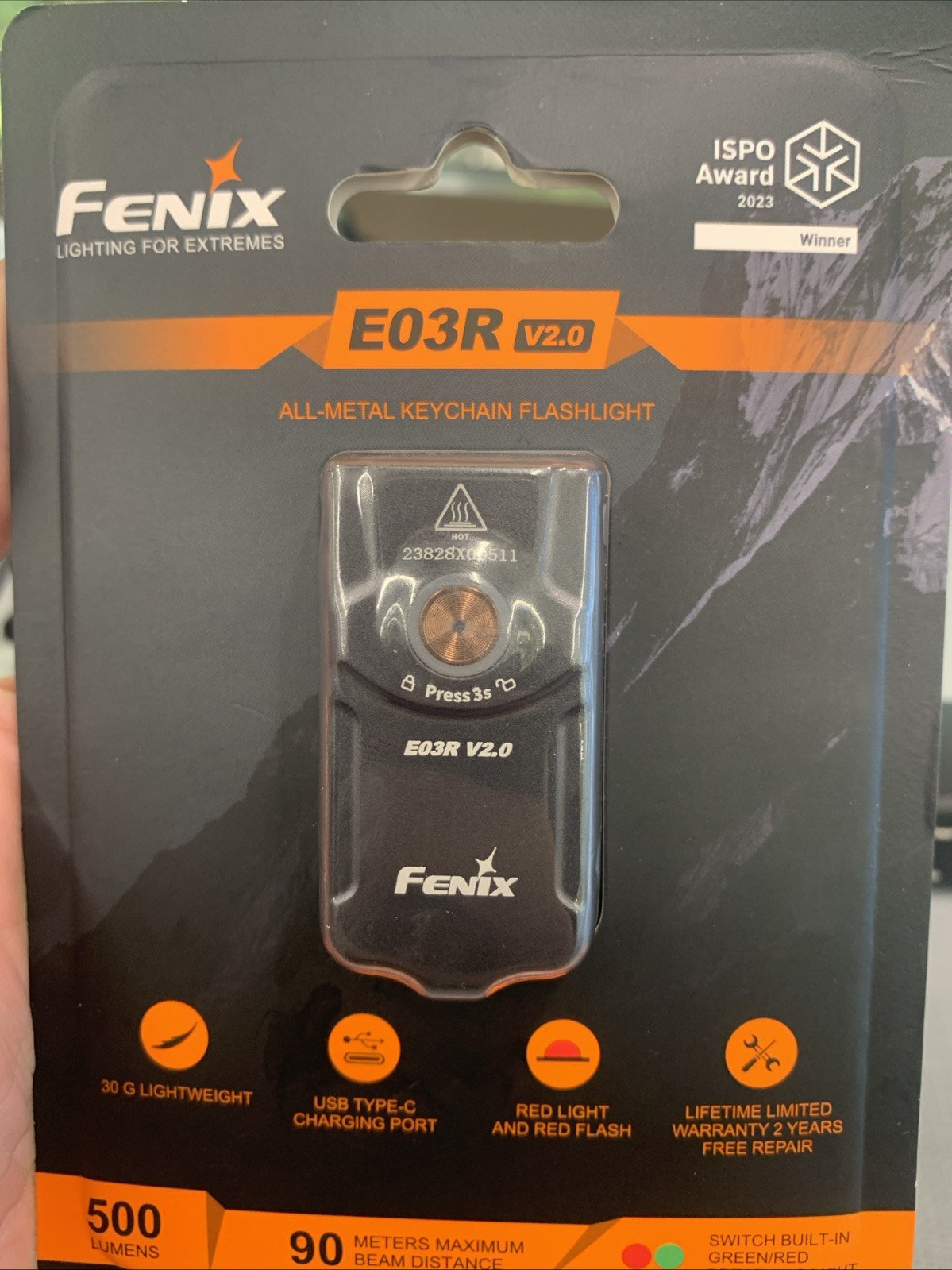 Fenix Lighting E03R V2.0 Lithium Ion 500 Lumens LED Flashlight, Gray, E03RV2GY