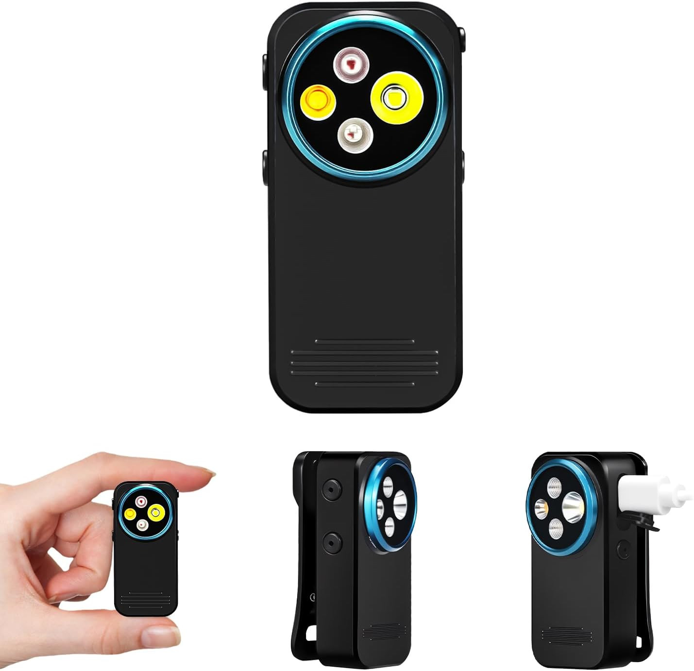 600 Lumen Rechargeable Clip-On Flashlight (Black) 4 Light Super Bright Pocket