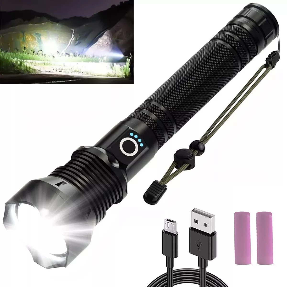 1200000LMS Super Bright XHP90.2 LED Flashlight Rechargeable Tactical Zoom Torch