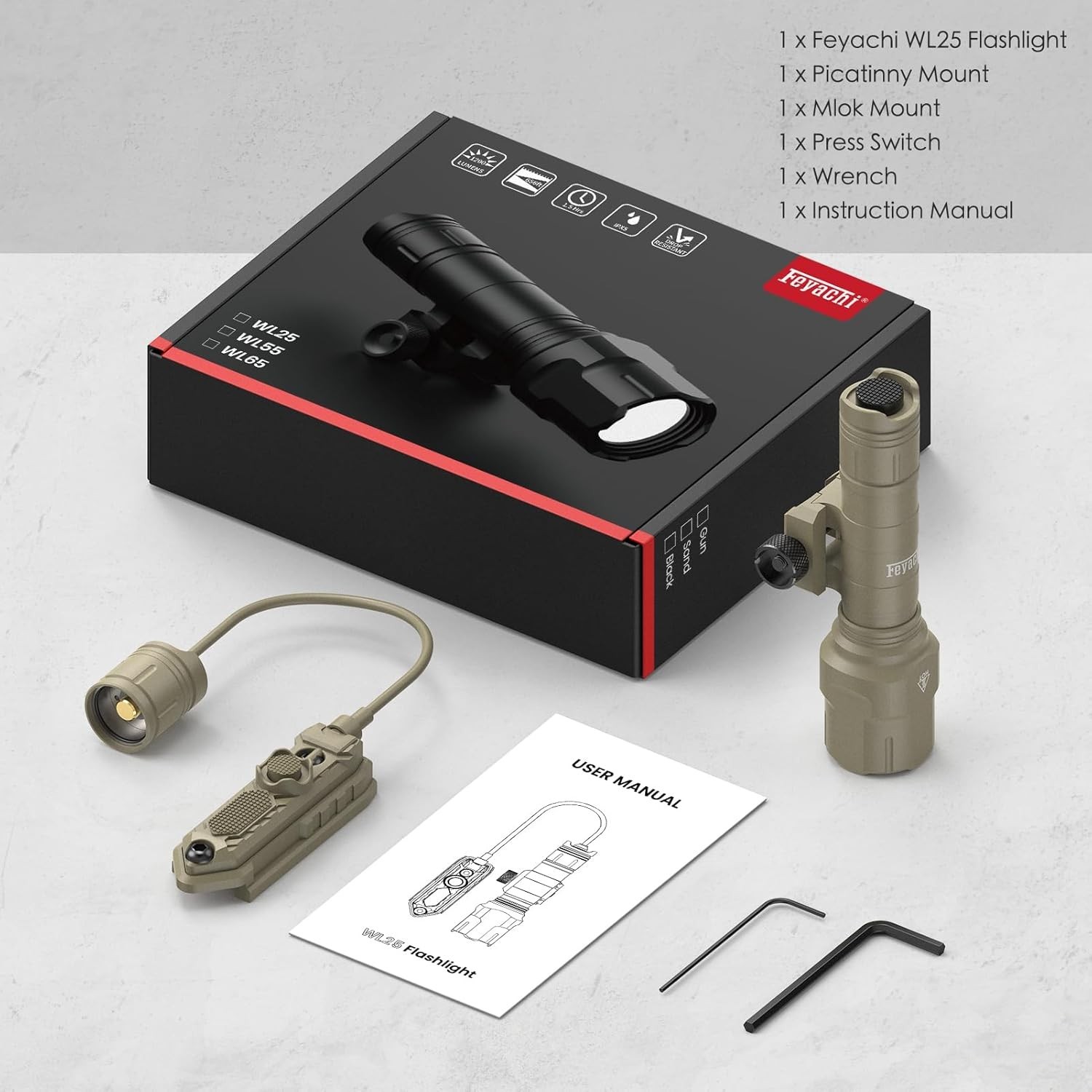 Durable WL25 Tactical Flashlight – Quick Mount Picatinny Rail with 3 Light Modes