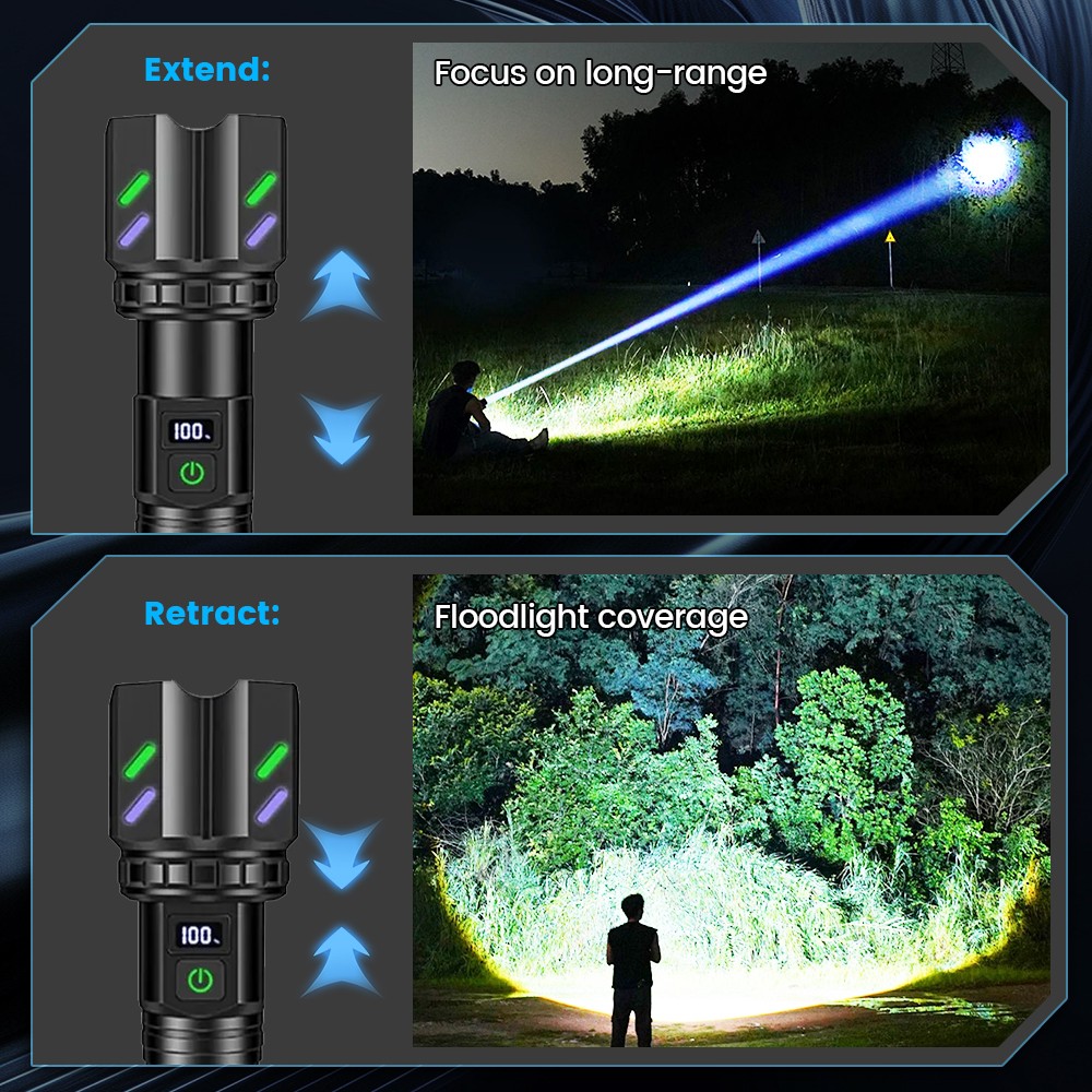 Outdoor LED Super Ignition Flashlight Torch USB Charging Zoom Glow in the Dark