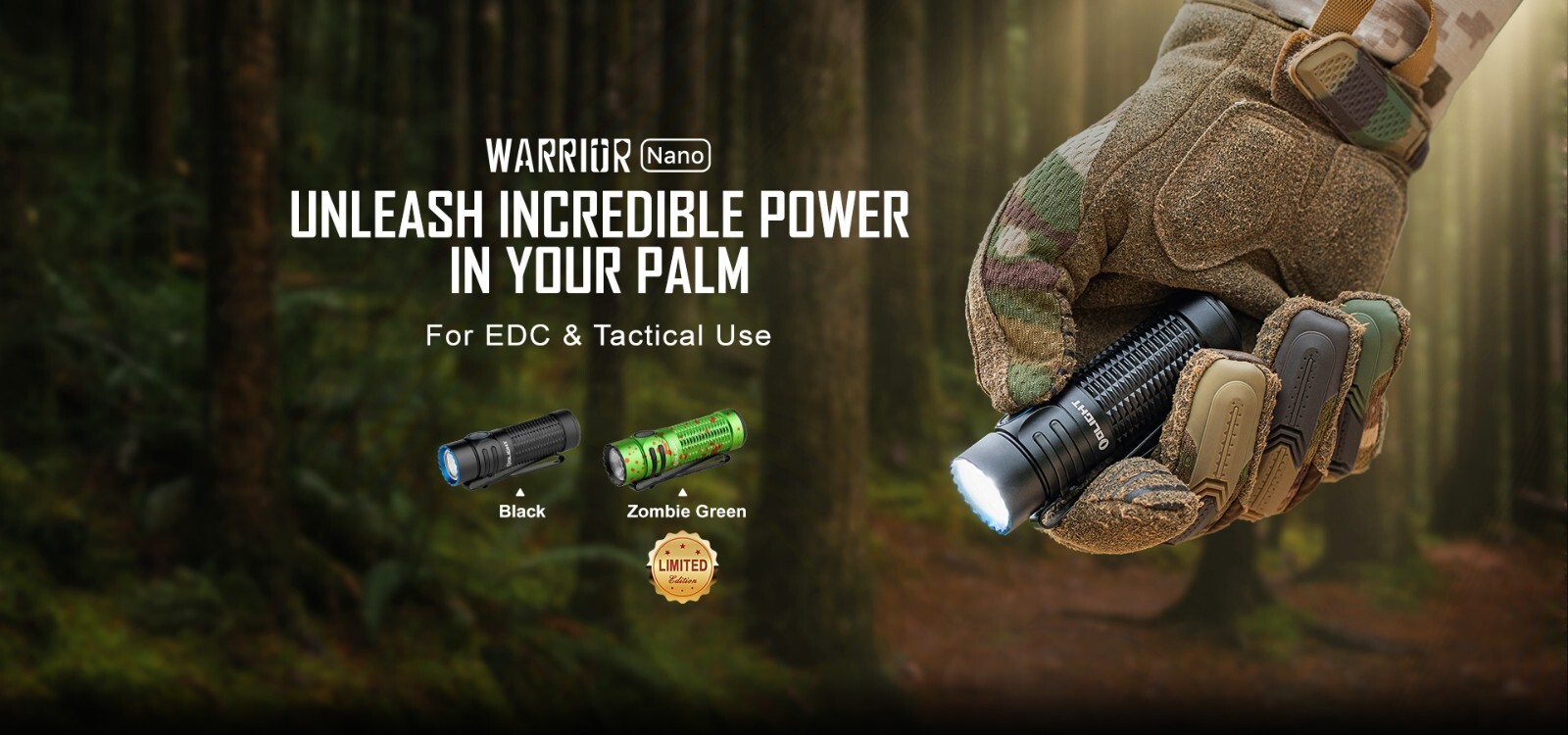 Olight Warrior Nano Black 1200 Lum Tactical Dual Switch EDC Flashlight, 442 FT