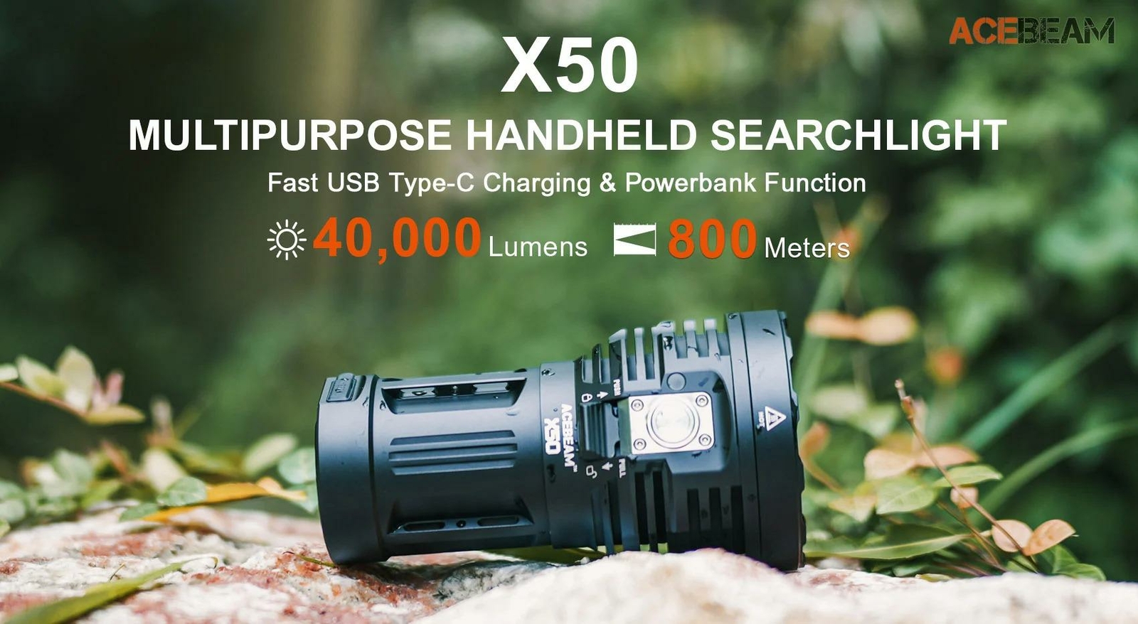Acebeam X50 Rechargeable LED Flashlight 4,0000 Lmn 800m throw Cool White 6500K