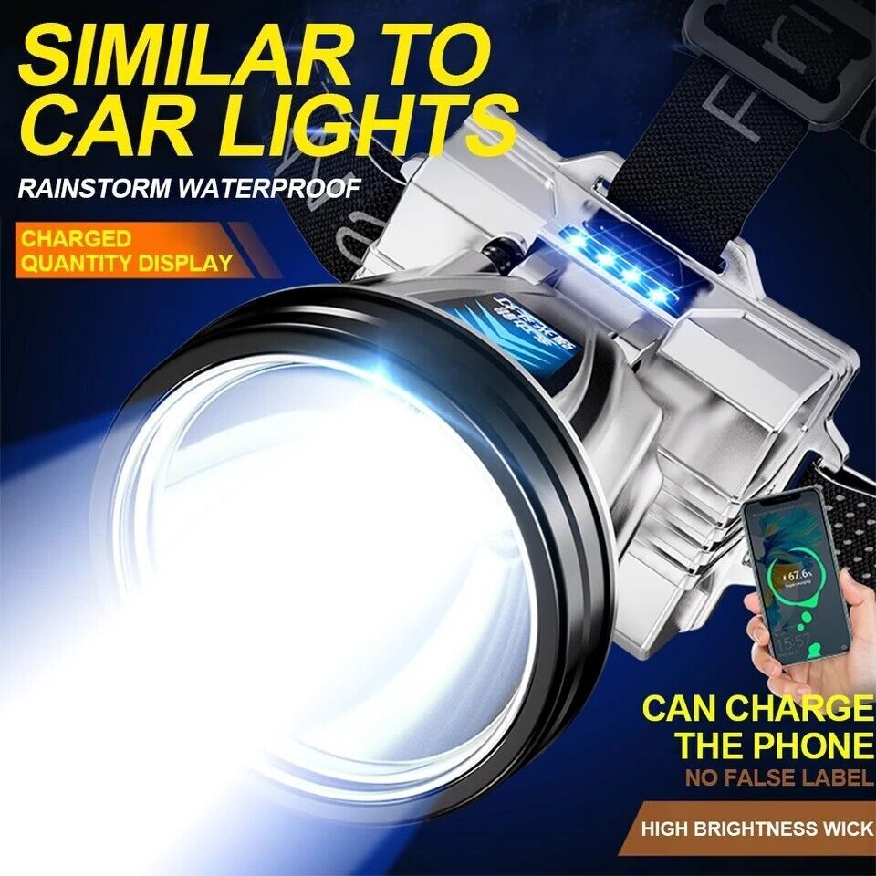 2x 90000Lumen Super Bright Rechargeable High Power Headlamp High Power Head Lamp
