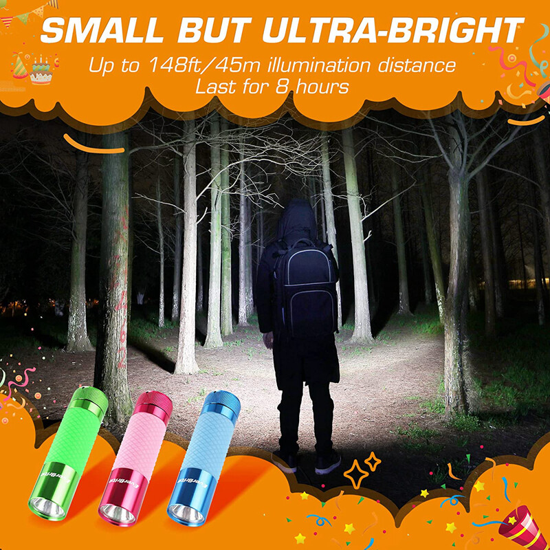 EverBrite 3Pack Mini LED Flashlight Glow Dark Aluminum Flashlight 8AAA Batteries