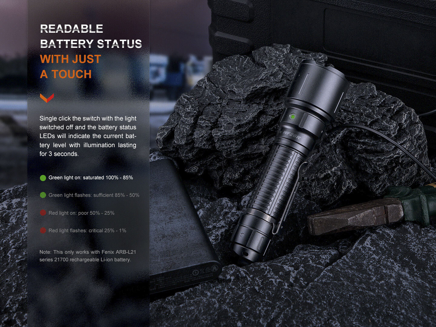Fenix WF26R 3000 Lumen Rechargeable Flashlight with Mountable Charging Cradle