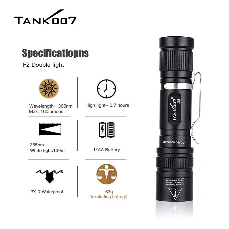 2-in-1 Dual Light LED Flashlight White & UV Black Light for Detection Camping