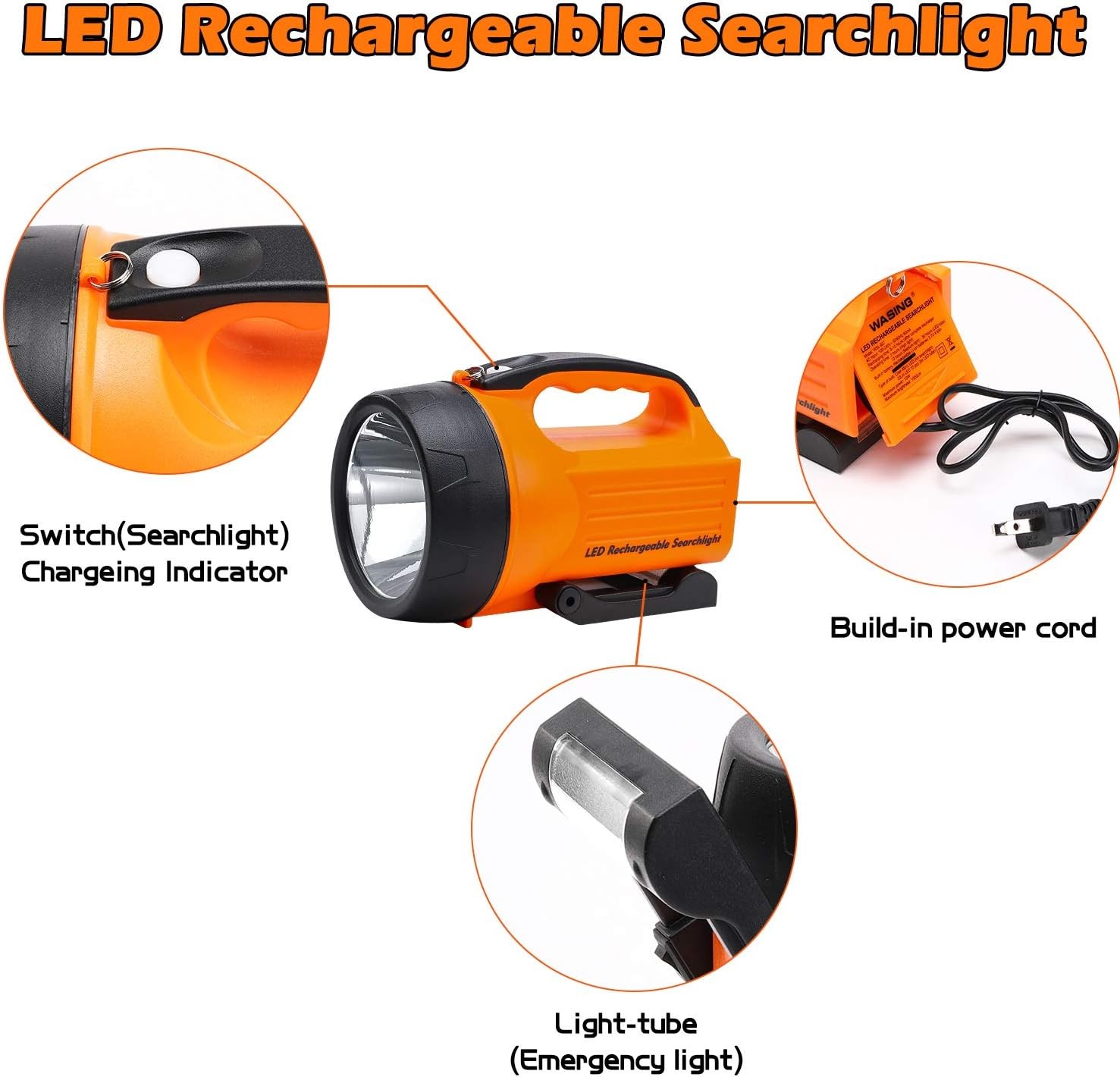 10 Watt 1000 Lumens LED Rechargeable Spotlight Flashlight 827-orange