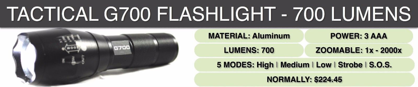 Guaranteed Authentic LumiTact G700 High Tactical Flashlight -700 Lumens x2000