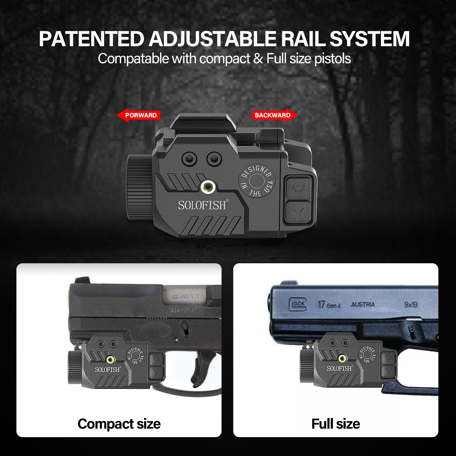 SOLOFISH 600 Lumen Flashlight & Red Laser Sight Combo Full Size Picatinny Rail