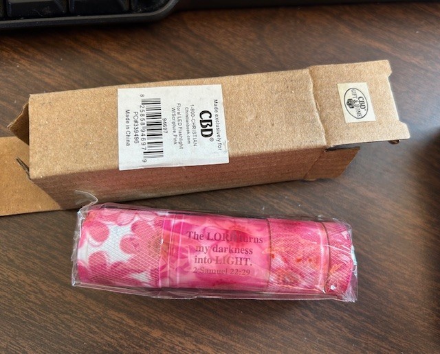 Mini LED Floral Pocket Flashlight/Christian Bible Verse/Pink or Blue