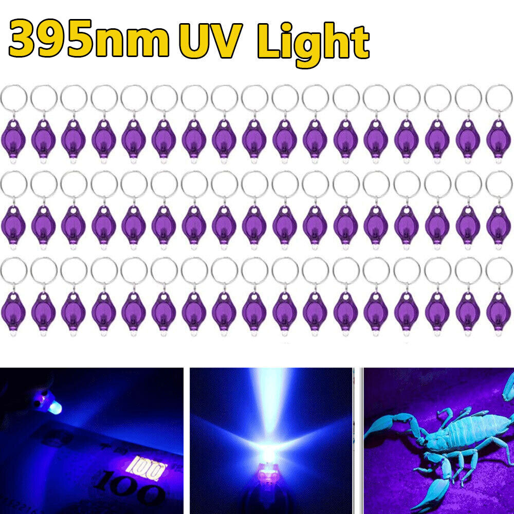 50-100PCS LED Keychain Flashlight 395nm UV Light Keychain Black light UV Lights