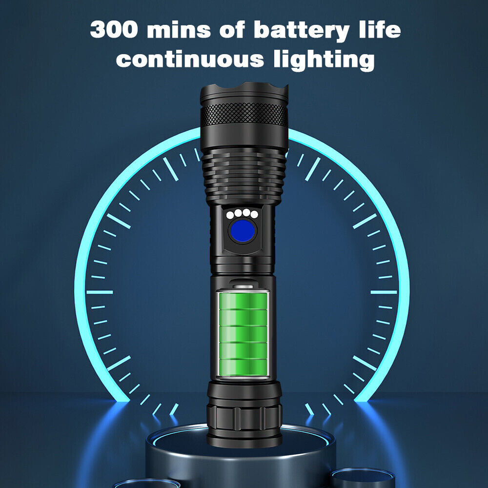 1200000LM LED Flashlight Tactical Light Super Bright Torch USB Rechargeable Lamp