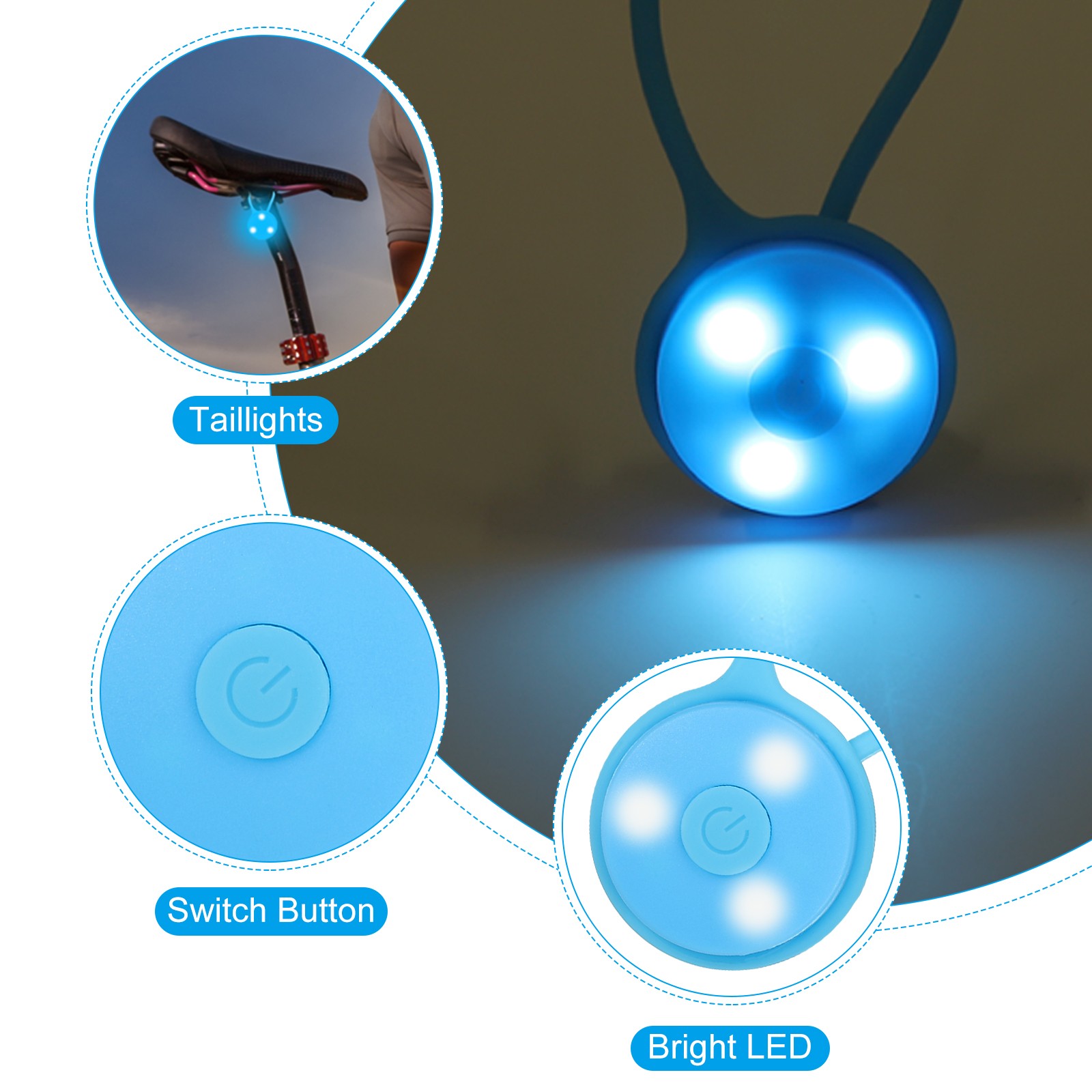 LED Running Light, 3 Pack Silicone Rope Bike Safety Light Running Lights, Blue