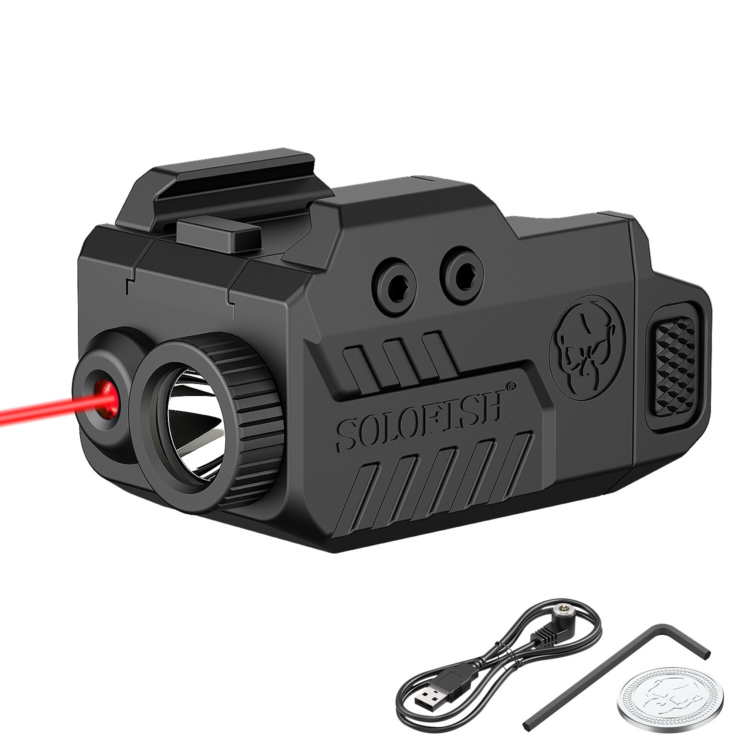 SOLOFISH 500 Lumens Flashlight & Red Laser Sight for Pistol Hand Guns Picatinny