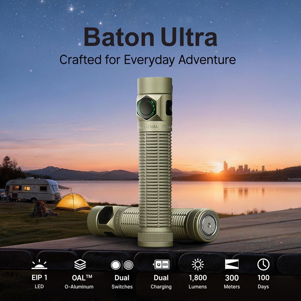 Olight Baton Ultra Olive Green 1800 Lumens & Baton 4 Arctic Flame 1300 Lumens