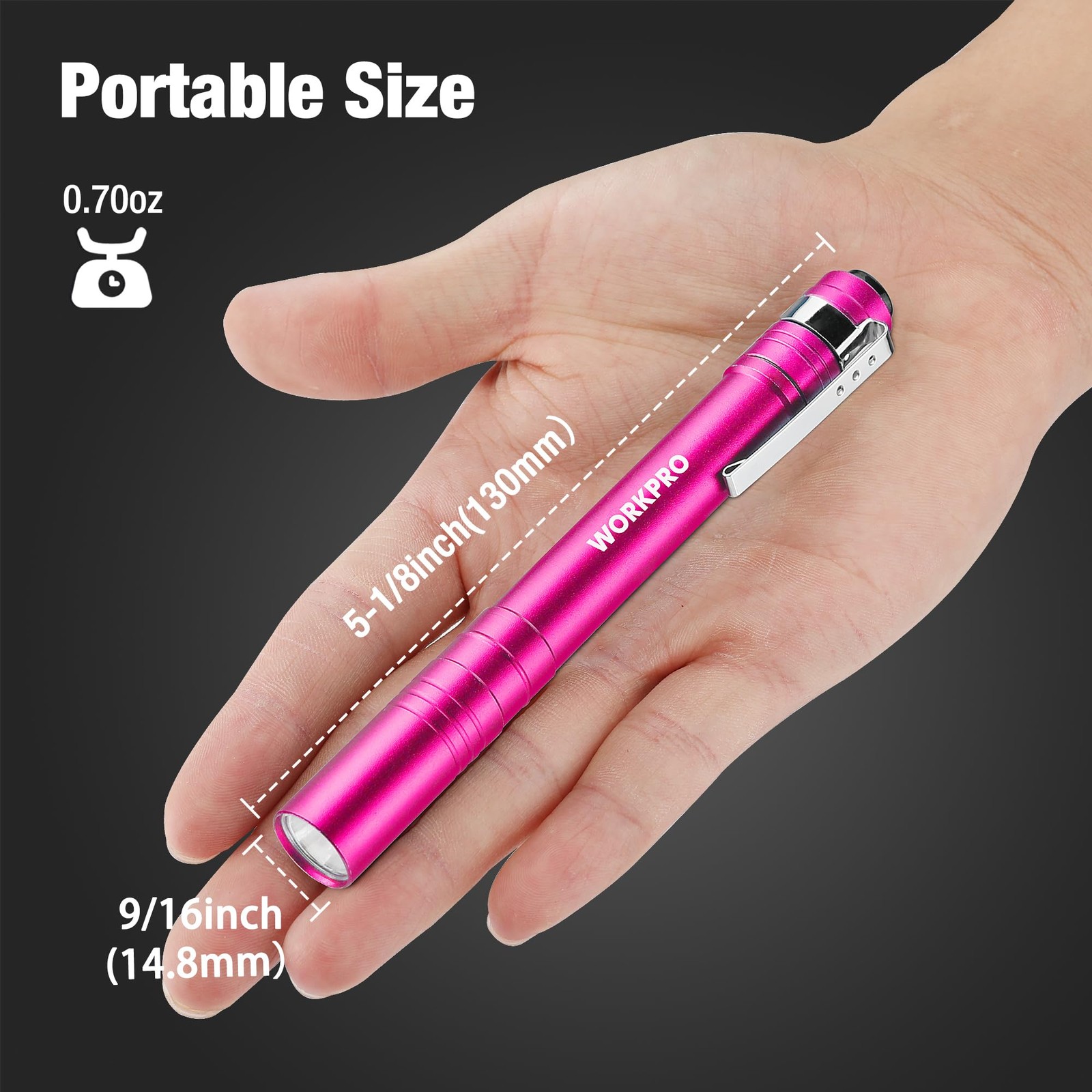 WORKPRO LED Pen Light, Aluminum Flashlights, Pocket Flashlight with Pink