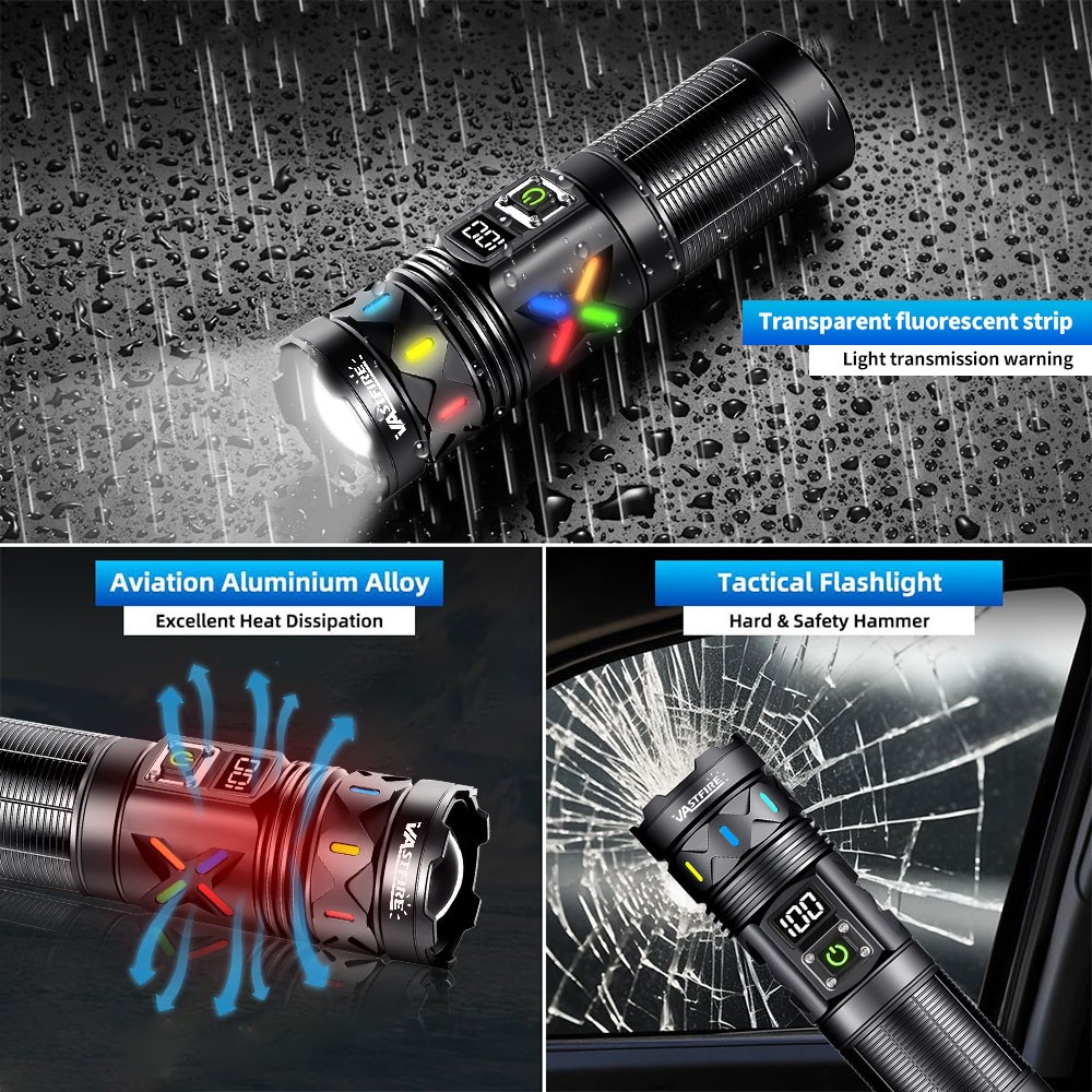 50W Strong Laser White LED Flashlight Torch Type-C USB Charging Telescopic Zoom