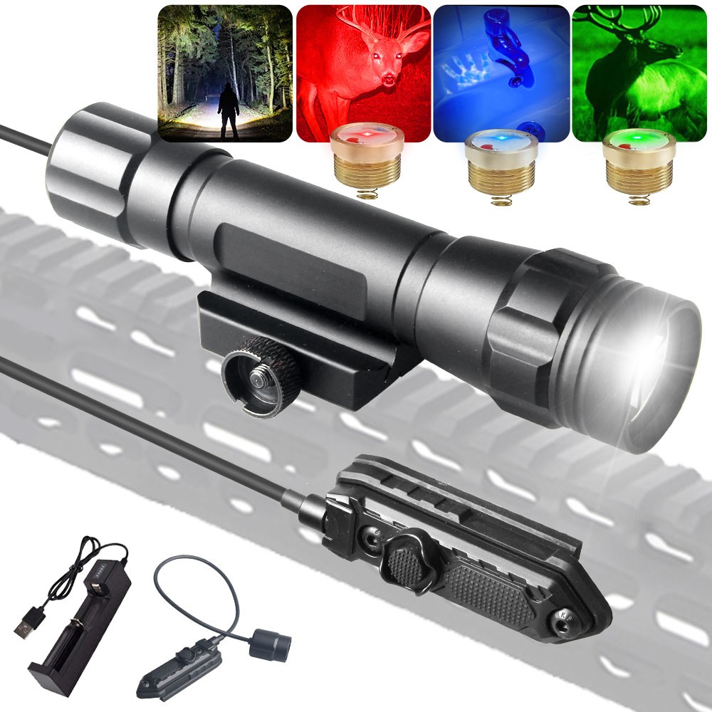 1200 LUMENS Hunting LED Flashlight Torch Mounted Green/Red/White Light + Switch