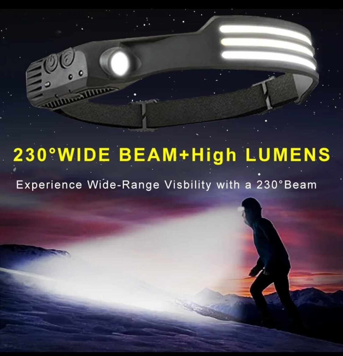 Induction Headlamp Flashlight USB Rechargeable COB LED Sensor Head Lamp Built-in