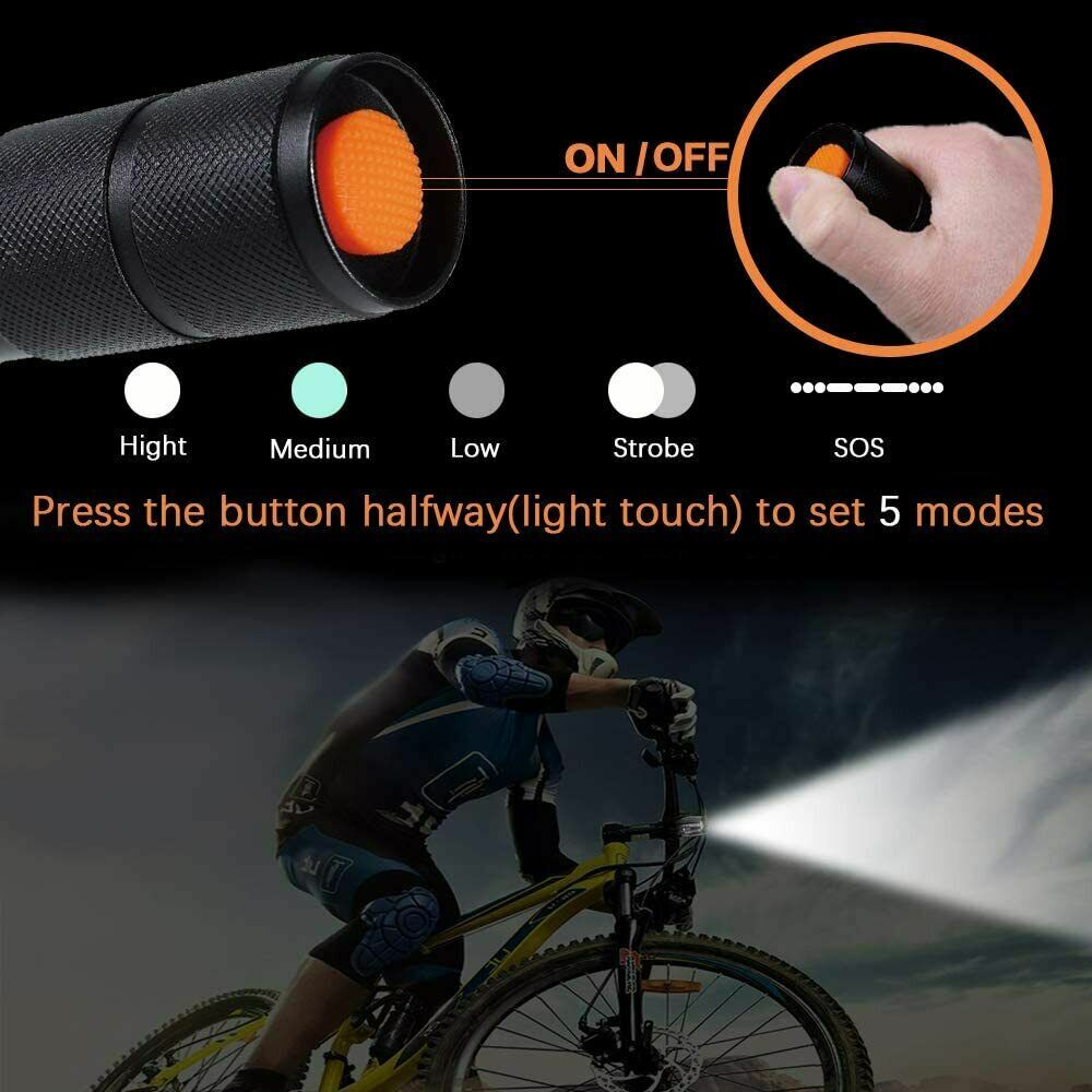 Super-Bright LED Tactical Flashlight 5 Modes Zoomable 2-Pack