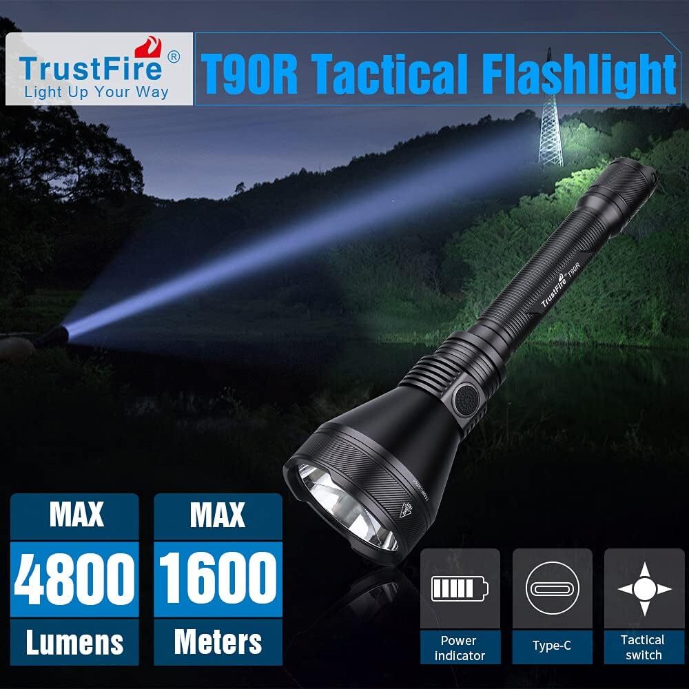 TrustFire T90R LED Tactical Flashlight Rechargeable 4800LM High Lumen Flashlight