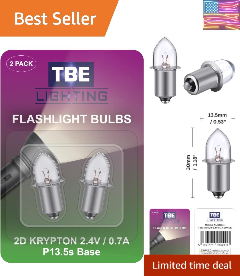 Replacement Krypton Flashlight Bulb, 2D, P13.5 Bayonet – 2.4V, 0.7A