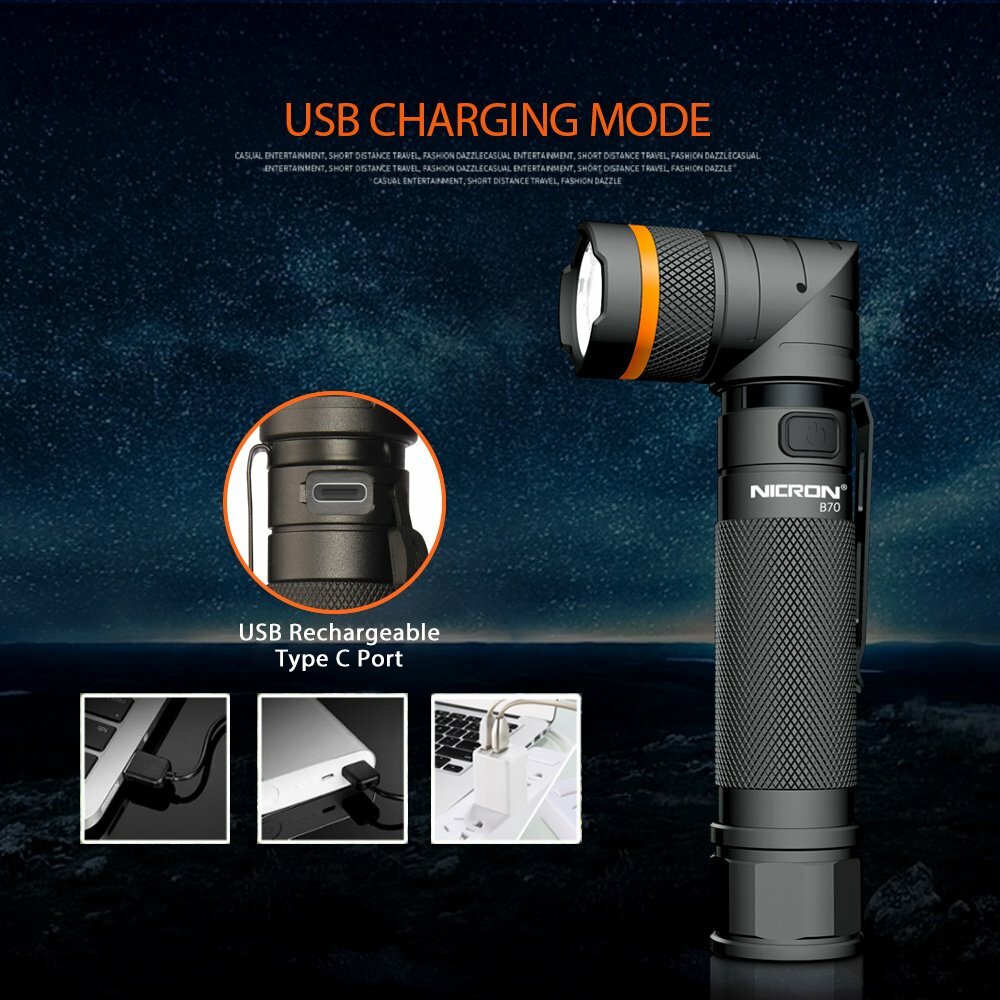 Nicron 1200LM Magnetic Twist 90° Type-C Rechargeable Flashlight