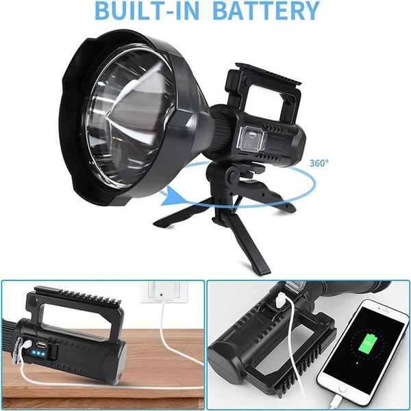 90000LM LED Spotlight Flashlight 4 Modes IPX6 Waterproof Searchlight for Fishing