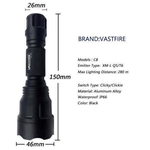 Hunting LED Flashlight Torch 800Yards Light Rifle Tactical Scope Mount 20mm Rail