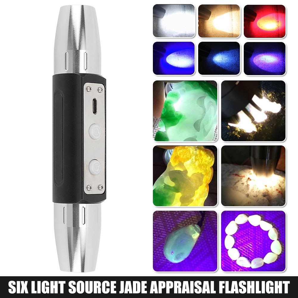 Professional Gemstone Identification Light 6in1 LED Flashlight Gemologist Tool