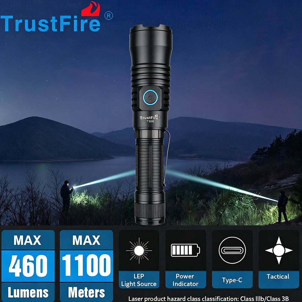 TrustFire T30R Tactical 1100Meter White Light LEP Flashlight LEP Torch 460LM US