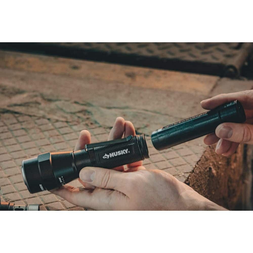 Husky 1200 Lumens Dual Power LED Flashlight w/ Battery & USB-C Cable