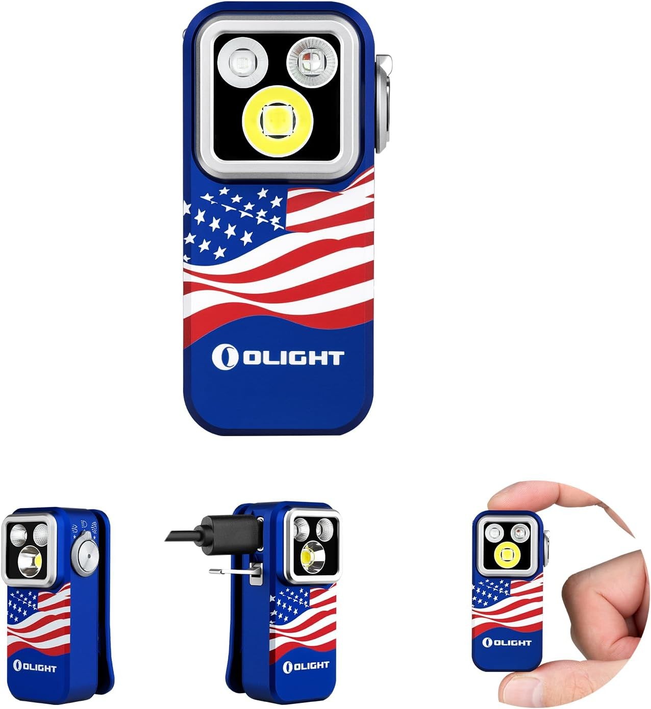 Flashlight Clip-on Light600 Lumens Type-C Rechargeable with White LED UV and RGB