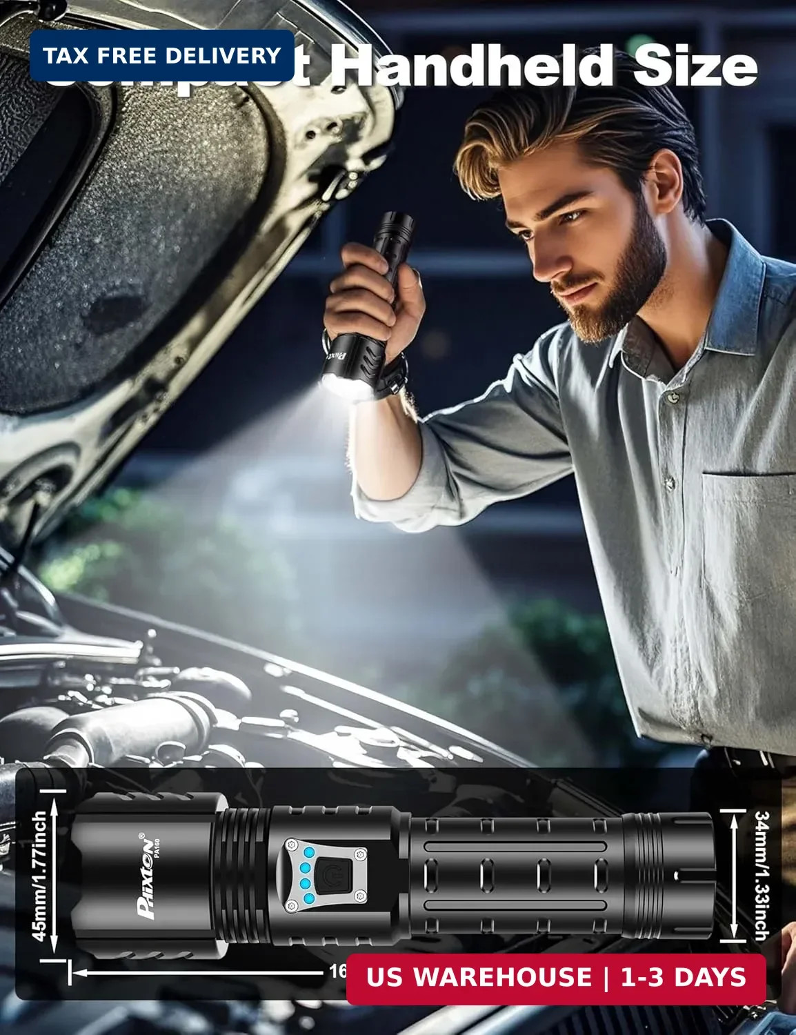 Rechargeable LED Flashlight High Lumens 100000 Long Range 3280FT Waterproof